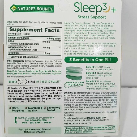 2 pack- Nature's Bounty Sleep3+ Stress Support 28Tablets ea. Exp 2/23 or better - Picture 5 of 7